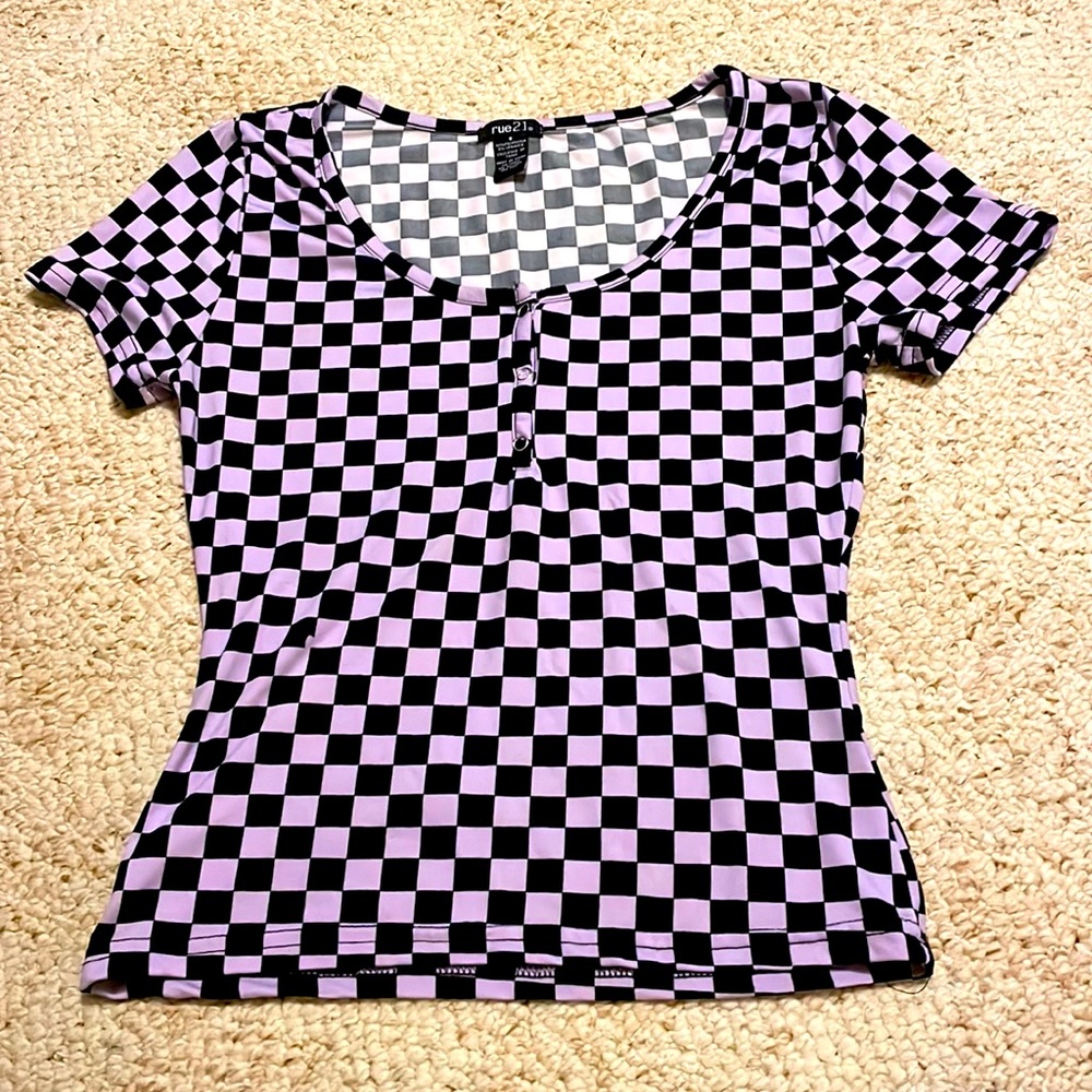 Rue21 purple and black checkered blouse